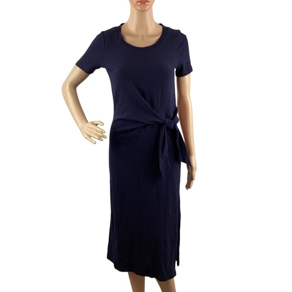 Talbots Tie-Front Midi Dress Size XS - Navy Blue - Picture 1 of 7